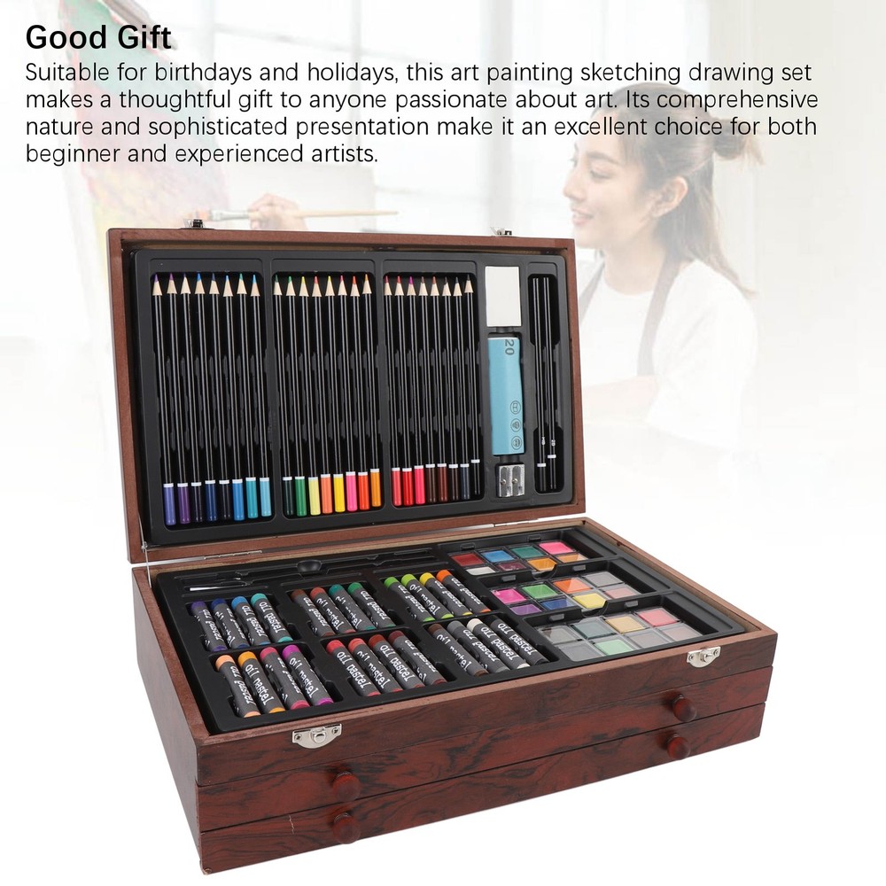 142PCS Art Painting Sketching Drawing Kit with Portable Wooden Storage Case