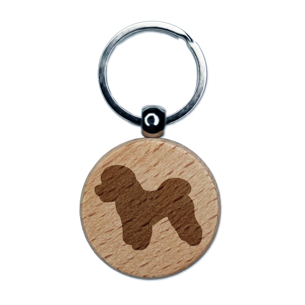 Bichon Frise Dog Solid Engraved Wood Round Keychain Tag Charm