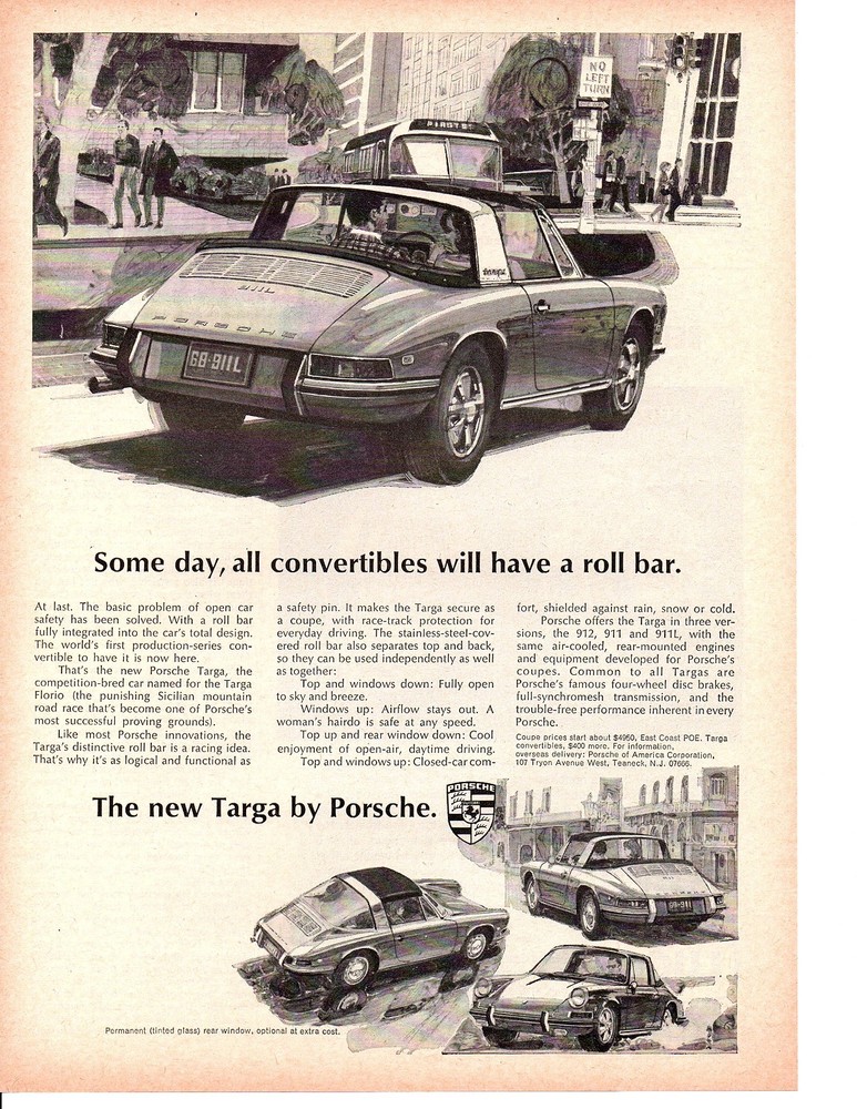 1968 PORSCHE TARGA ~ ORIGINAL PRINT AD