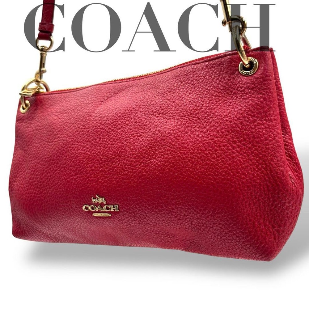 Coach Red Leather Shoulder Bag with Gold Carriage Bracket
