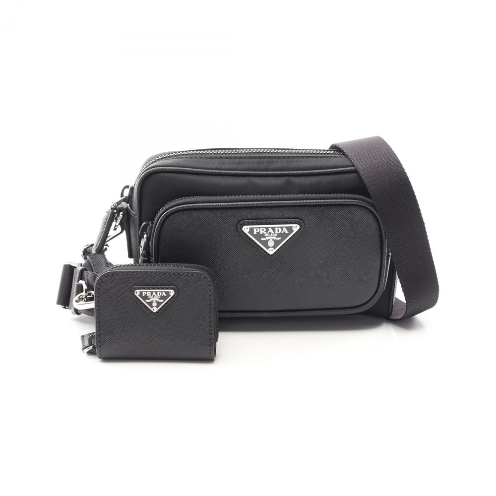 PRADA TESSUTO SAFFIANO Nylon Leather Shoulder Crossbody Bag 2VH1722DMHF0002 in Nero