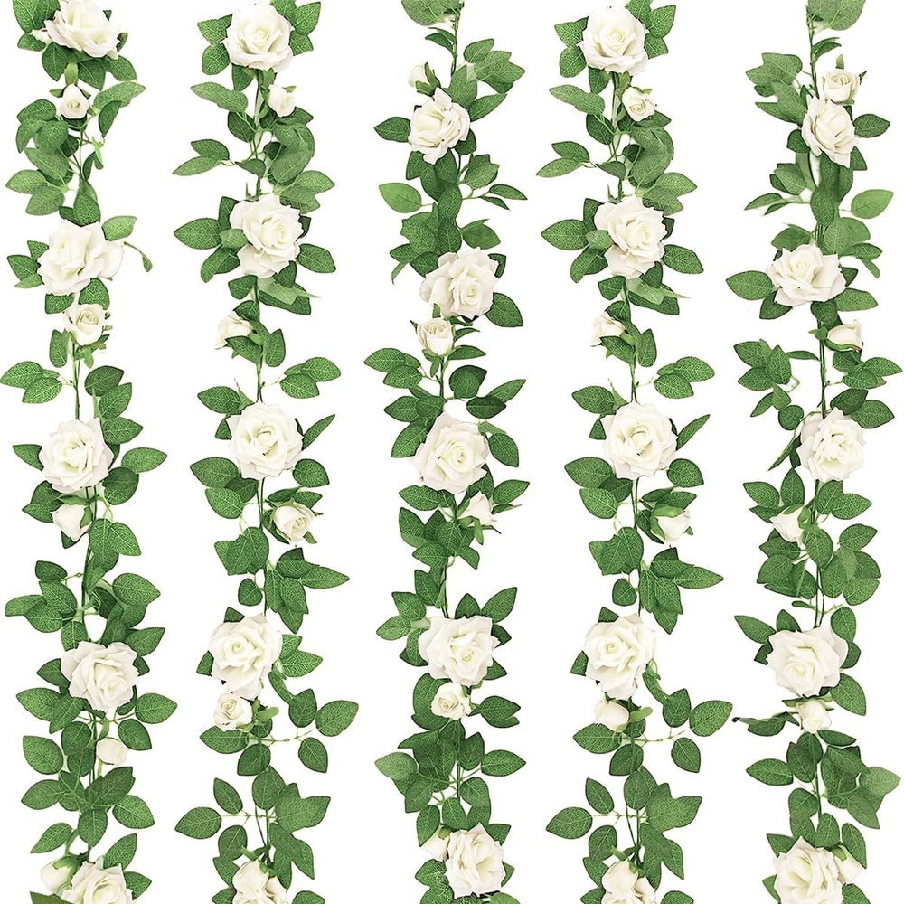 5Pcs 32.5FT White Artificial Flower Garland Vine Wedding Decor