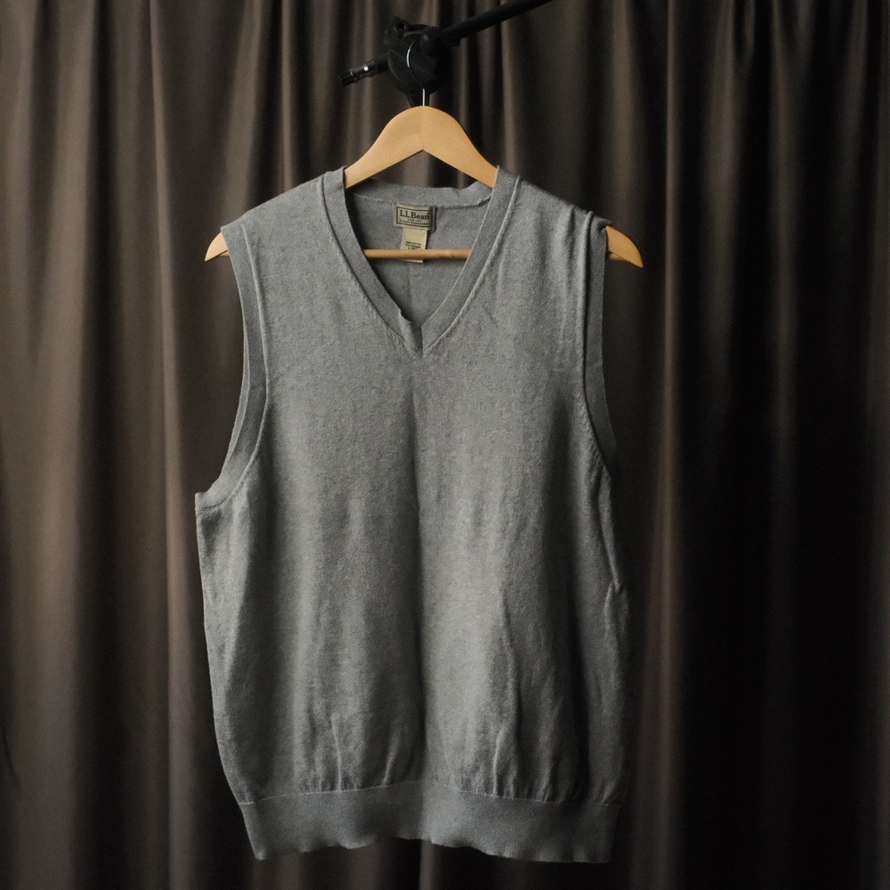 Vintage L.L.Bean Cotton Cashmere V-Neck Sweater Vest Mens Size L Preppy Workwear