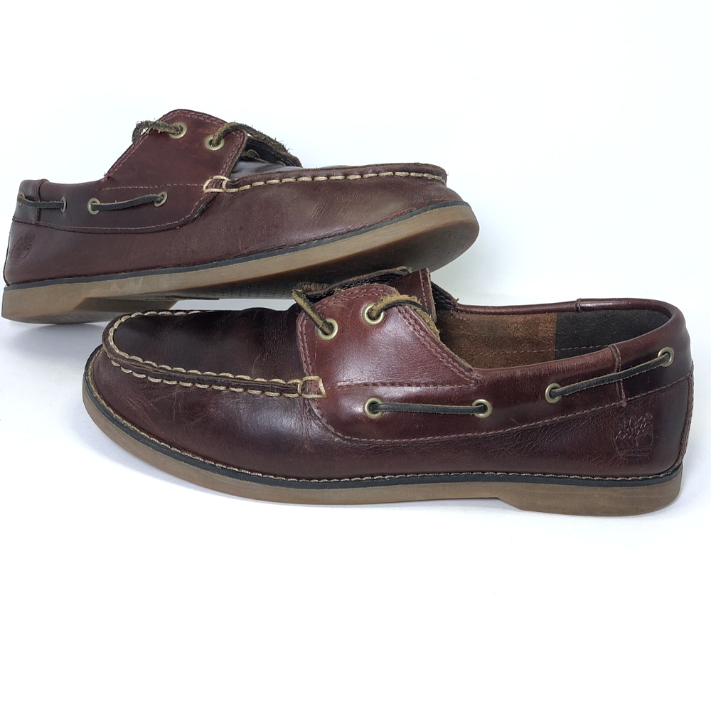 Timberland Bordeaux Unisex Leather Boat Shoes US 6 EU 39 Classic Moc Toe Fast Shipping