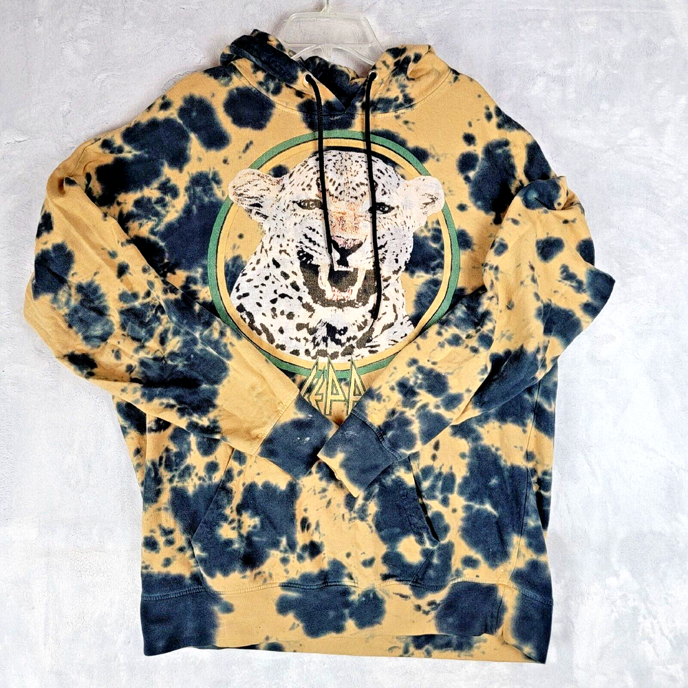 Def Leppard Tye Dye Hoodie  Womens Medium Grunge Metal Multicolored Long Sleeve