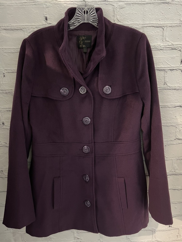 Mine Solid Purple Coat Button Front Lined Pockets Junior's Size Large