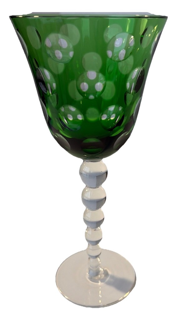 Saint St. Louis(?) France Crystal Bubbles Dark Green Wine Hock Glass - 8 5/8
