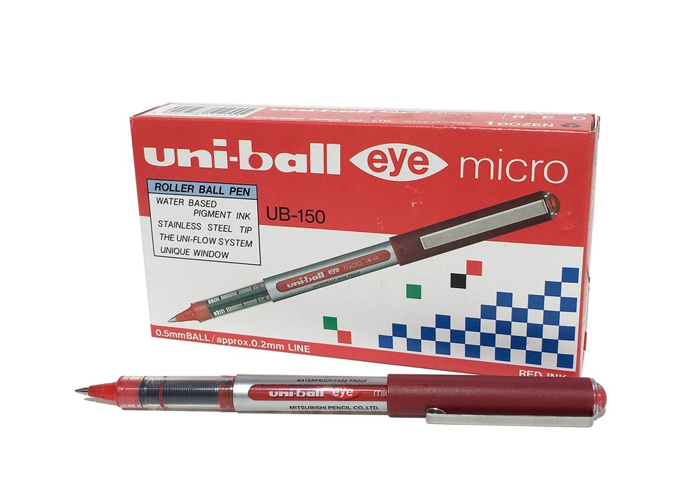 uni-ball UB-150 Eye Red Rollerball Pens. Premium Micro 0.5mm Ballpoint Tip for S