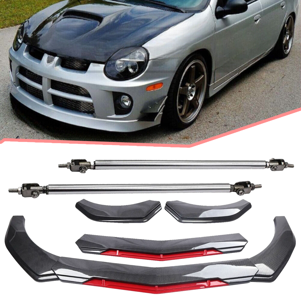 Dodge Neon Carbon Fiber Front Bumper Lip Spoiler Splitter with Strut Rods S+