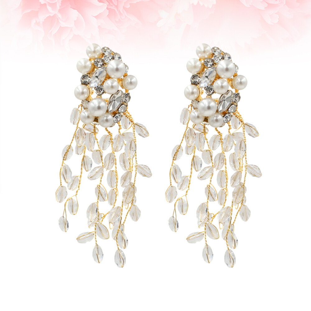 1 Par de Aretes Largos de Borla de Cristal Perla Estrás Colgantes Oreja Joyería