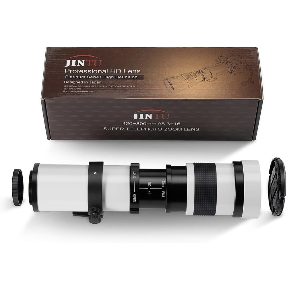 Jintu 420-800mm F8.3 Manual Telephoto Zoom Lens with T-Mount for SLR DSLR Cameras