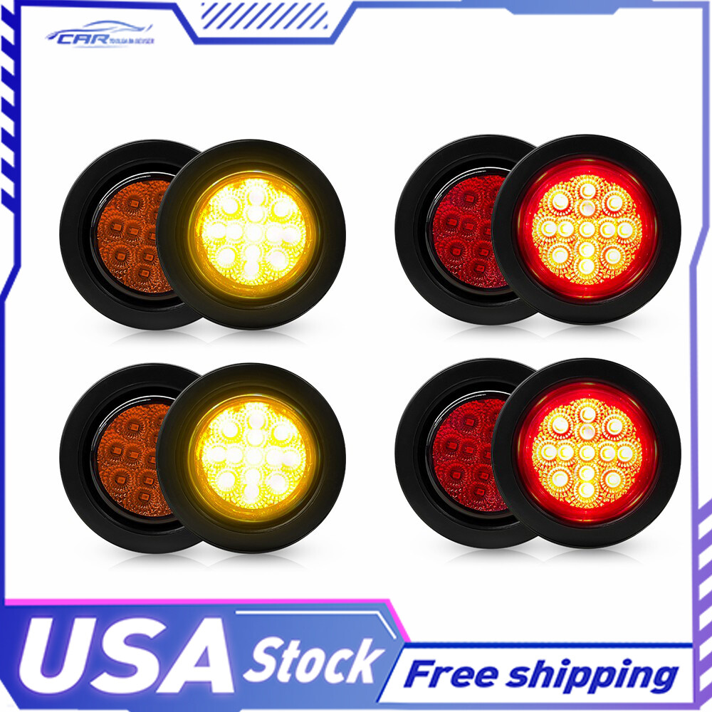 Kit de separación de marcadores laterales de remolque de camión redondo LED con luz ámbar y roja de 2,5 pulgadas 8 un.