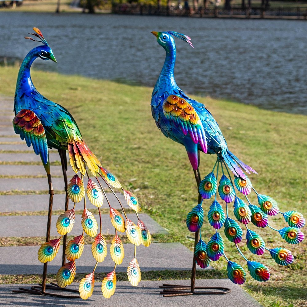 Metal Peacock Garden Statue Sculpture for Yard Art Lawn Decor Large Outdoor