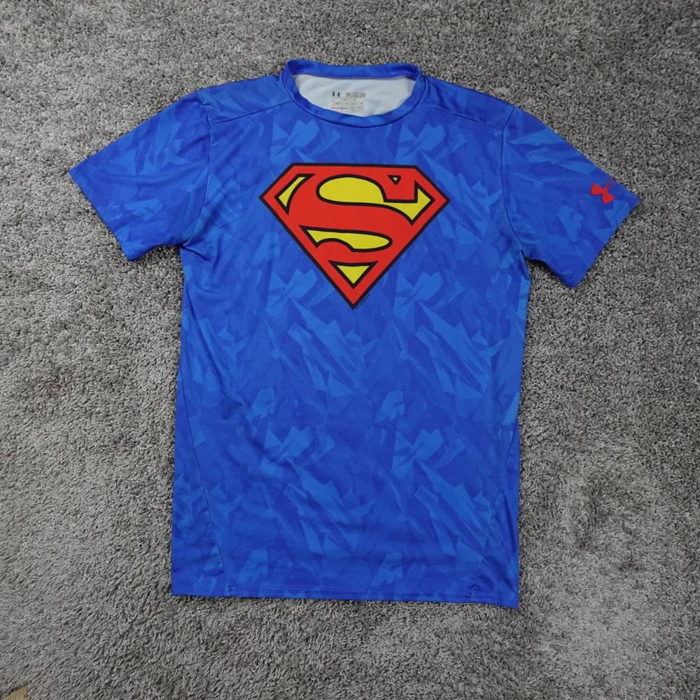Superman Under Armour XXL Mens Compression HeatGear Shirt Blue Camo