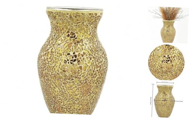 Tempered Mosaic Glass Vase 7.8inch () Gold
