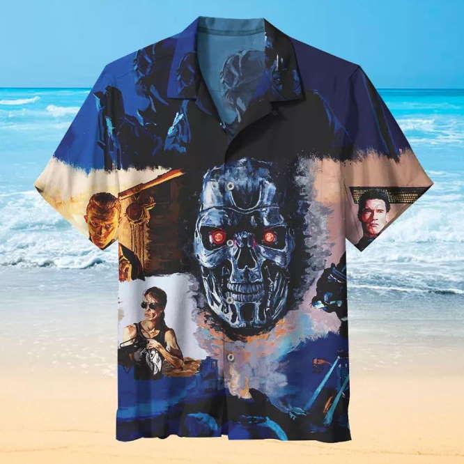 Series Film The Terminator 3D Print Hawaiian Shirt Short Sleeve Summer Beach