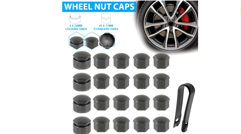20 PCS of Gray Wheel Nut Caps 17mm x 24mm Bolt Covers Fits SAAB, Seat & Suzuki