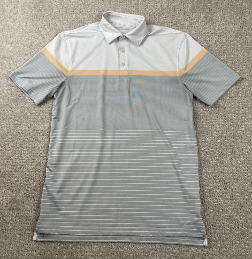 Southern Tide Polo Shirt Mens S Short Sleeve Gray Striped Performance Stretch