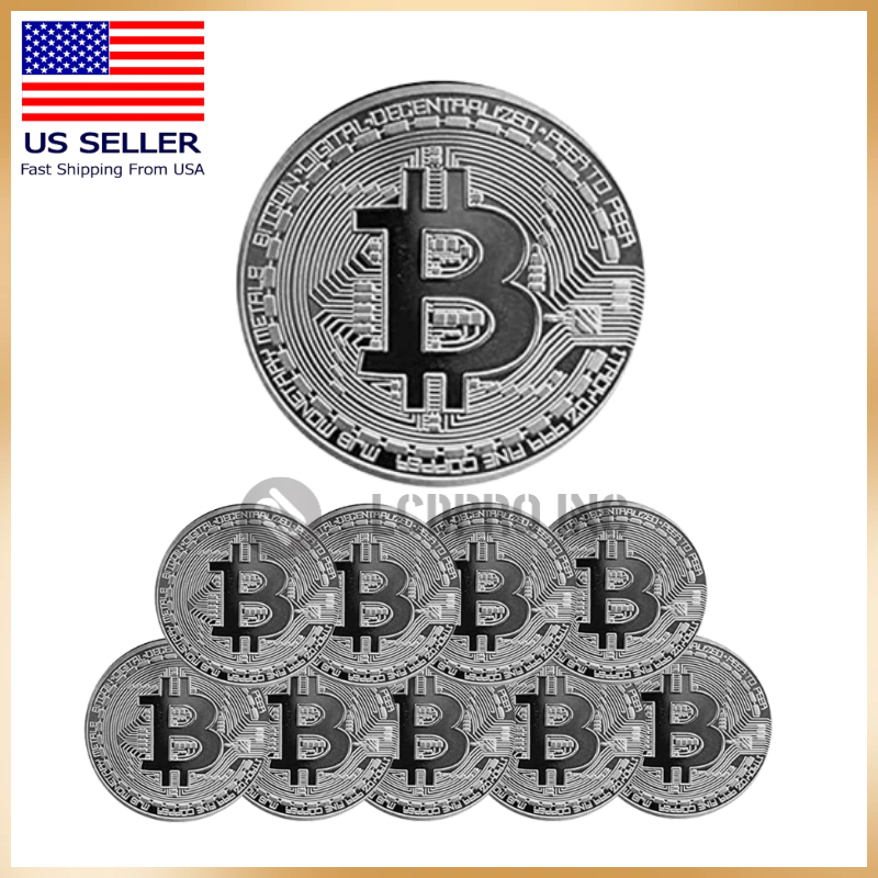 10Pcs Physical Bitcoin Coins Commemorative Silver Plated Bit Coin Collectible US