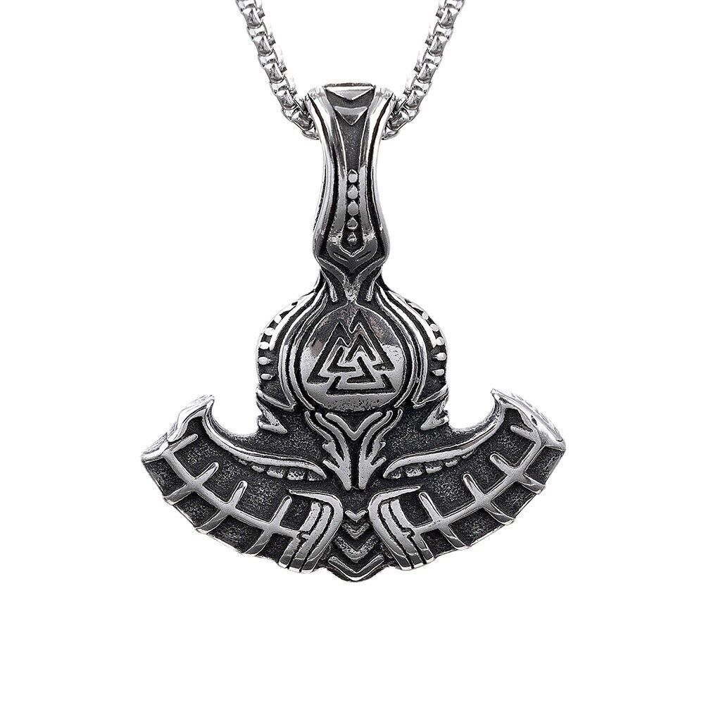 Men Stainless Steel Viking Rune Battleaxe Pendant Necklace 24