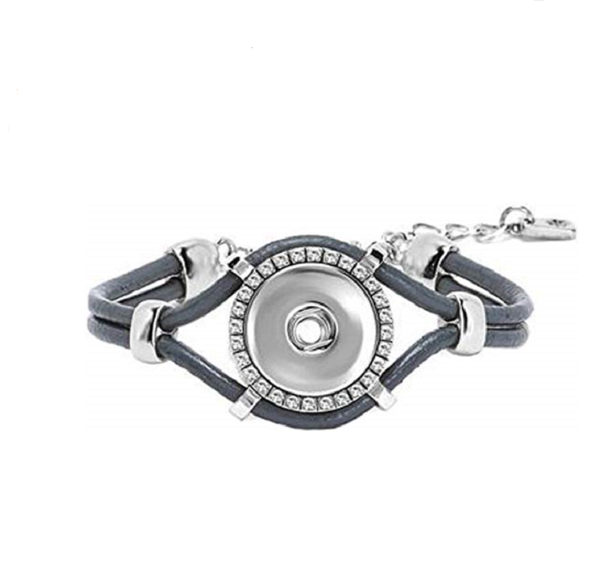 Gray Leather Bling Bracelet for 20MM GINGER SNAPS™ SN92-28 Standard Size