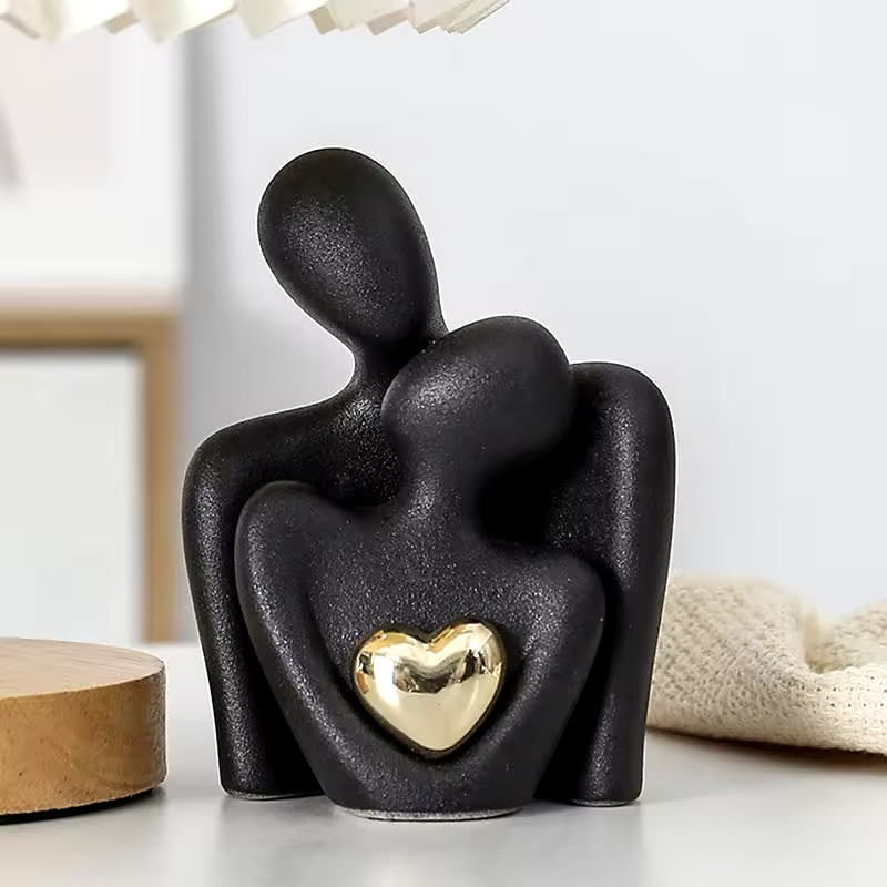 Abstract Couple Statue – Nordic Ceramic Art for Home Decor – Modern Sculpture