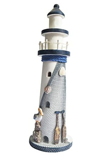 Wooden Lighthouse Decor, Large Wooden Lighthouse Ornament, Nautical 15.2Inch