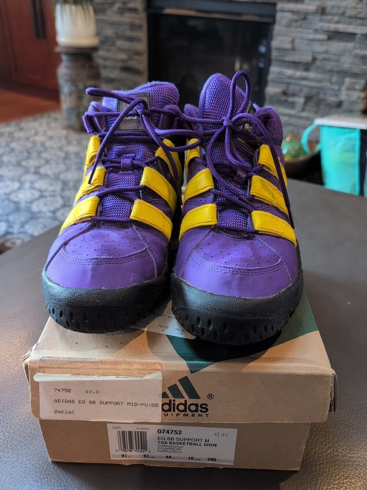 Rare Vintage 1995 Adidas Equipment Sneakers Shoes 074752 Men 10 Lakers Colorway