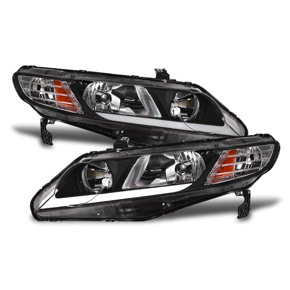 Topline For 2006-2011 Honda Civic Sedan LED Strip Headlights Signal Amber Black