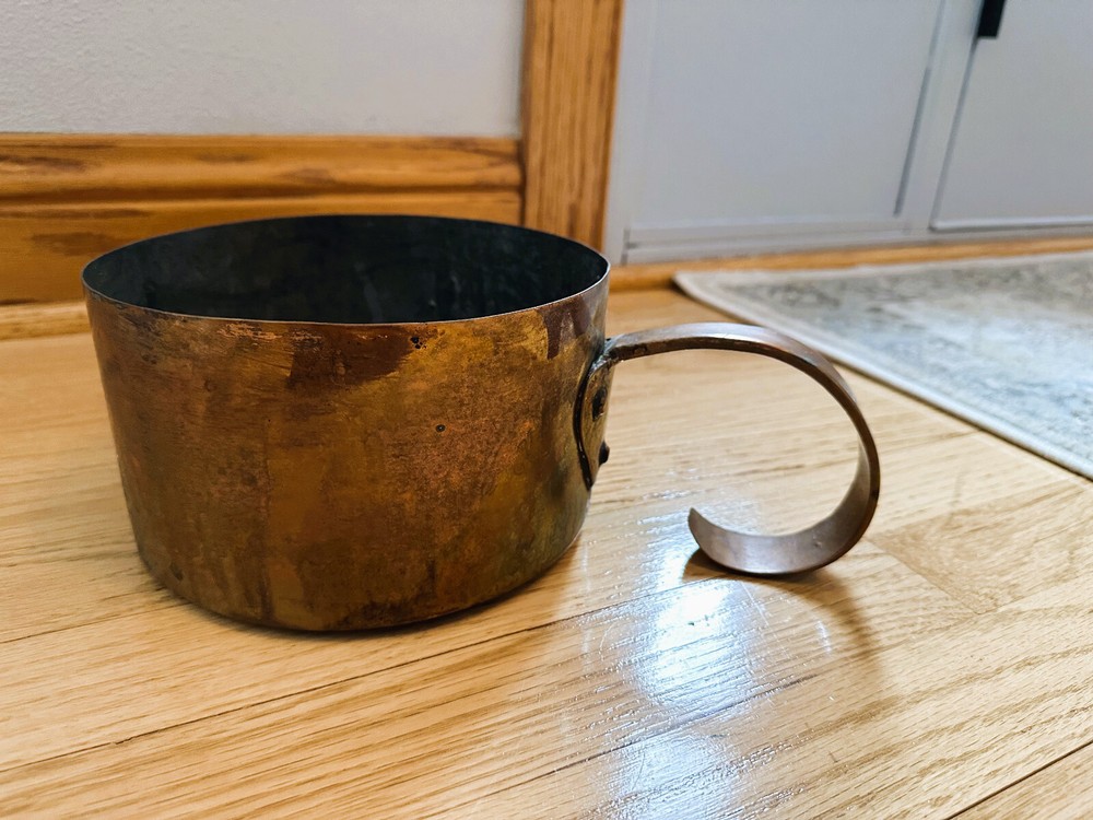 Vintage Copper Pot with Elegant Curved Handle