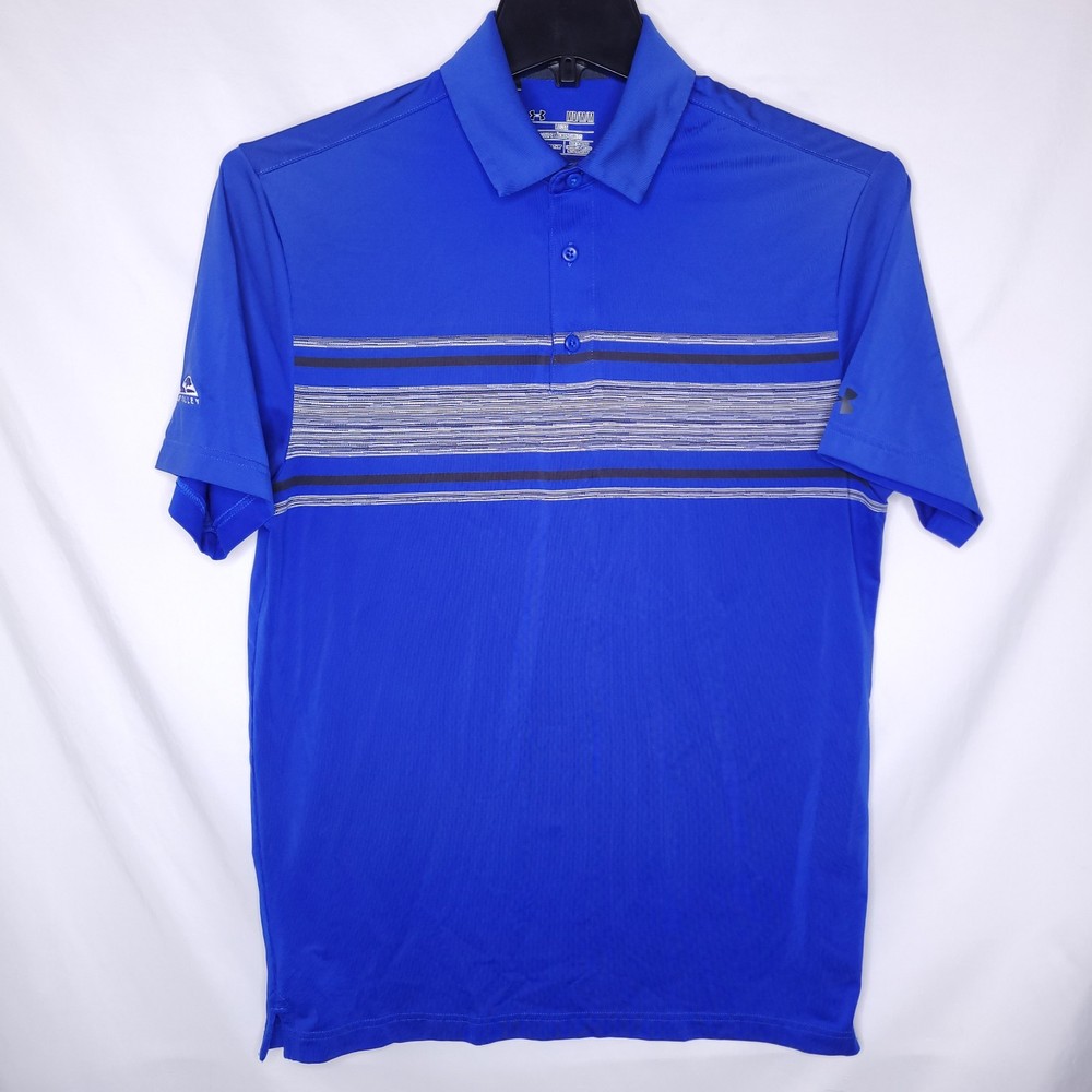 Under Armour Polo Shirt Mens Medium Blue Striped Performance Loose HeatGear
