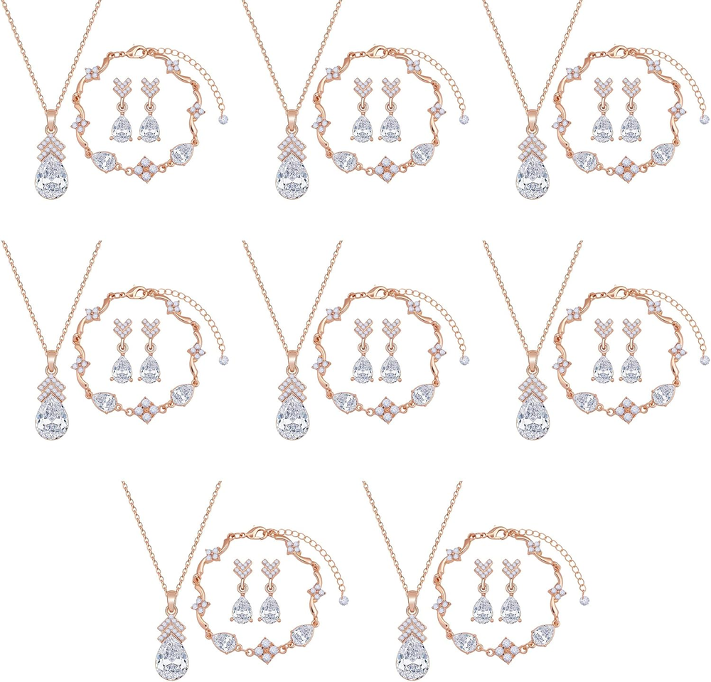 Bridesmaid Jewelry Set for Women 18K Gold & Silver & Rose Gold Plated Pendant...