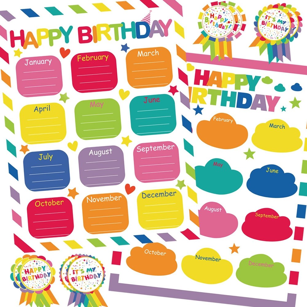 Happy Birthday Chart Poster for Classroom,62Pcs Classroom Birthday Chart Birt...