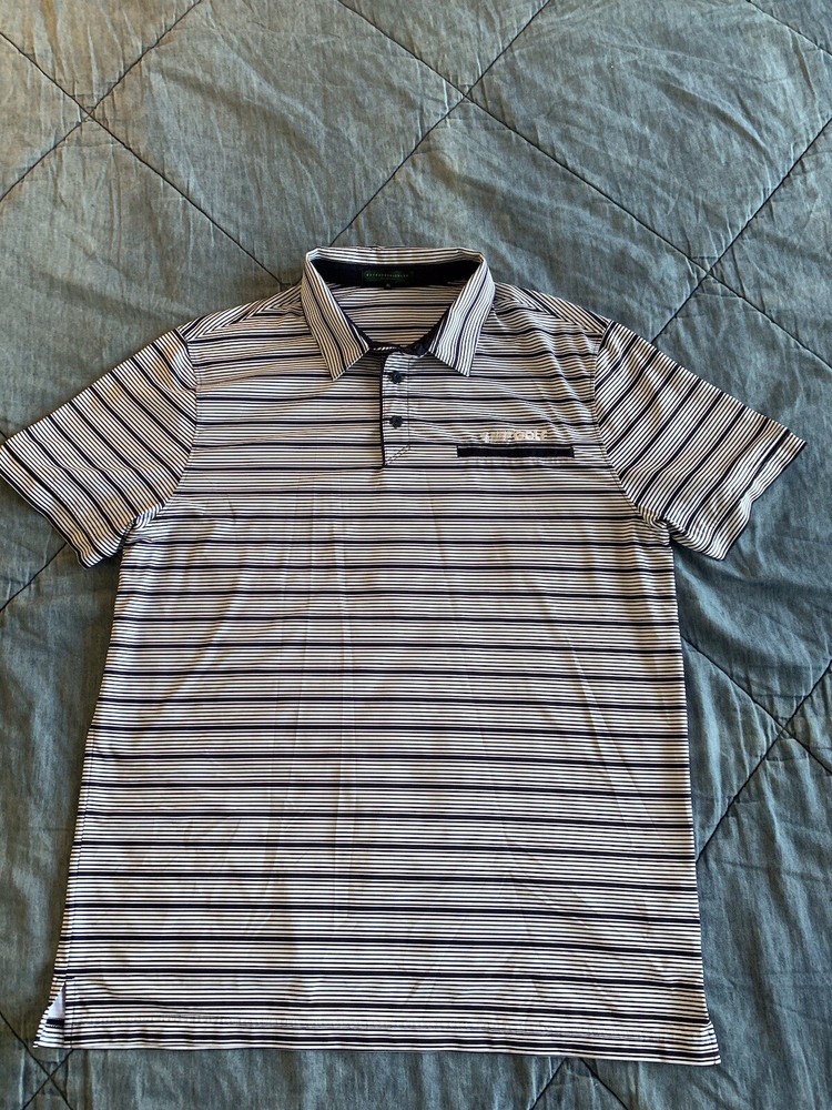 LA LIV GOLF Polo Shirt Mens XL Blue Green Stripe Short Sleeve Casual Extracurricular Wear