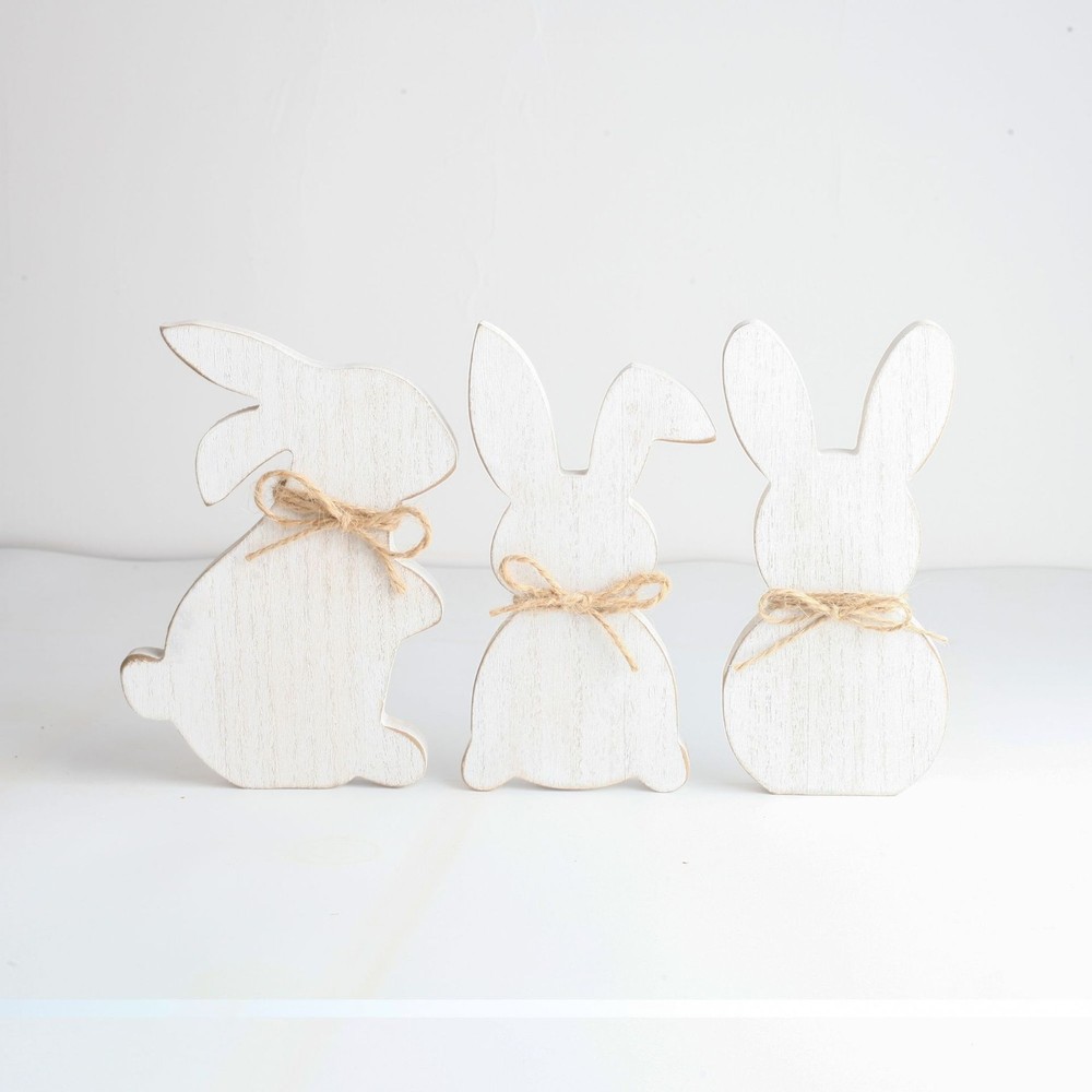 3 Pcs Easter Bunny Table Decor - Wooden Rabbit Signs for Dining Room & Party