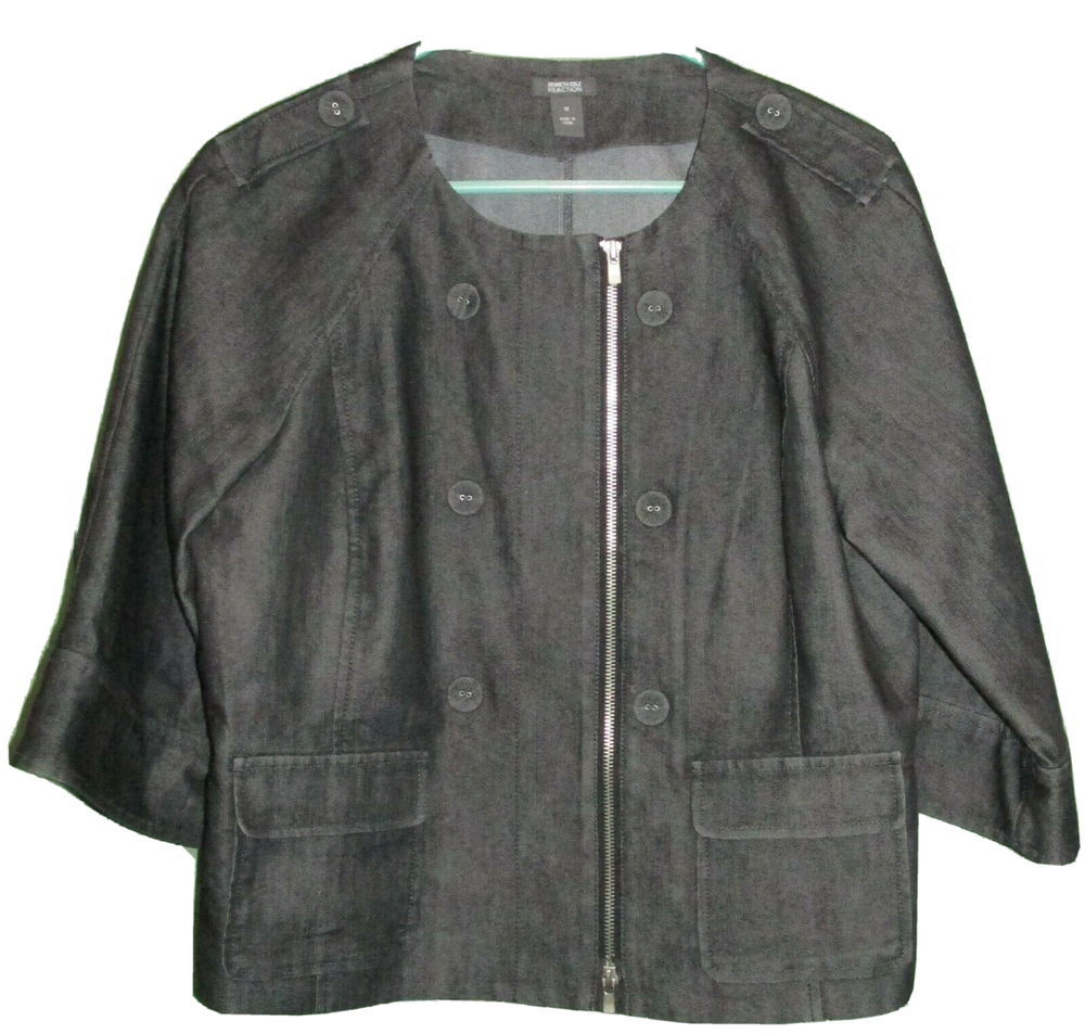 Kenneth Cole Reaction Black Full Zip 3/4 Sleeve Denim Bolero Jacket Size 12-image