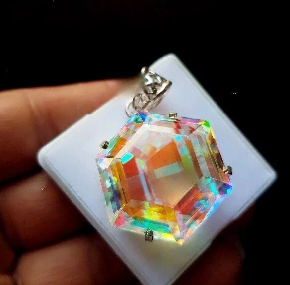 96 Ct Hexagon Cut Mystic Natural Topaz 925 Solid Silver Pendant Gemstone