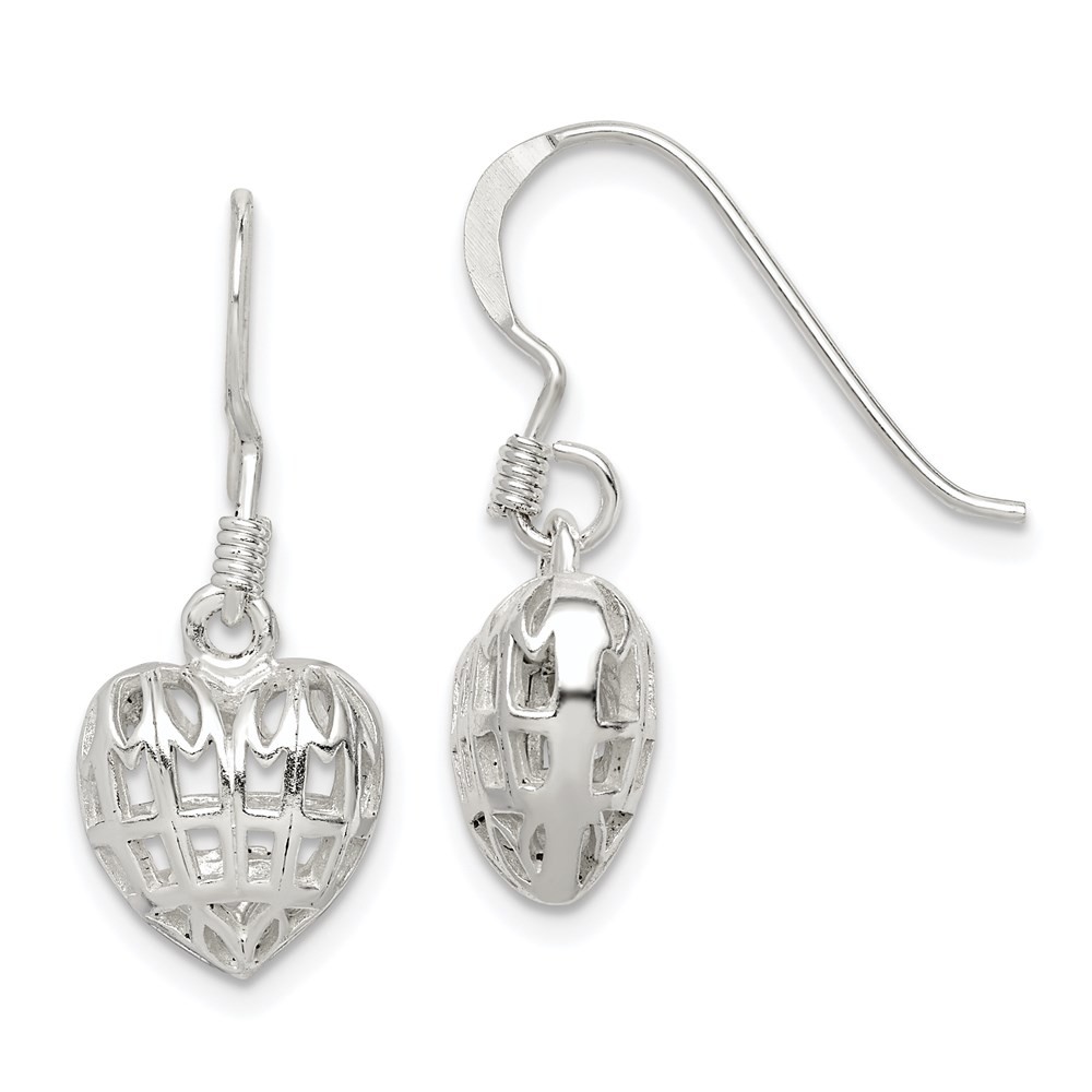 Sterling Silver Heart Drop & Dangle Earrings 2.45gm L-25.8 mm, W-10.3 mm