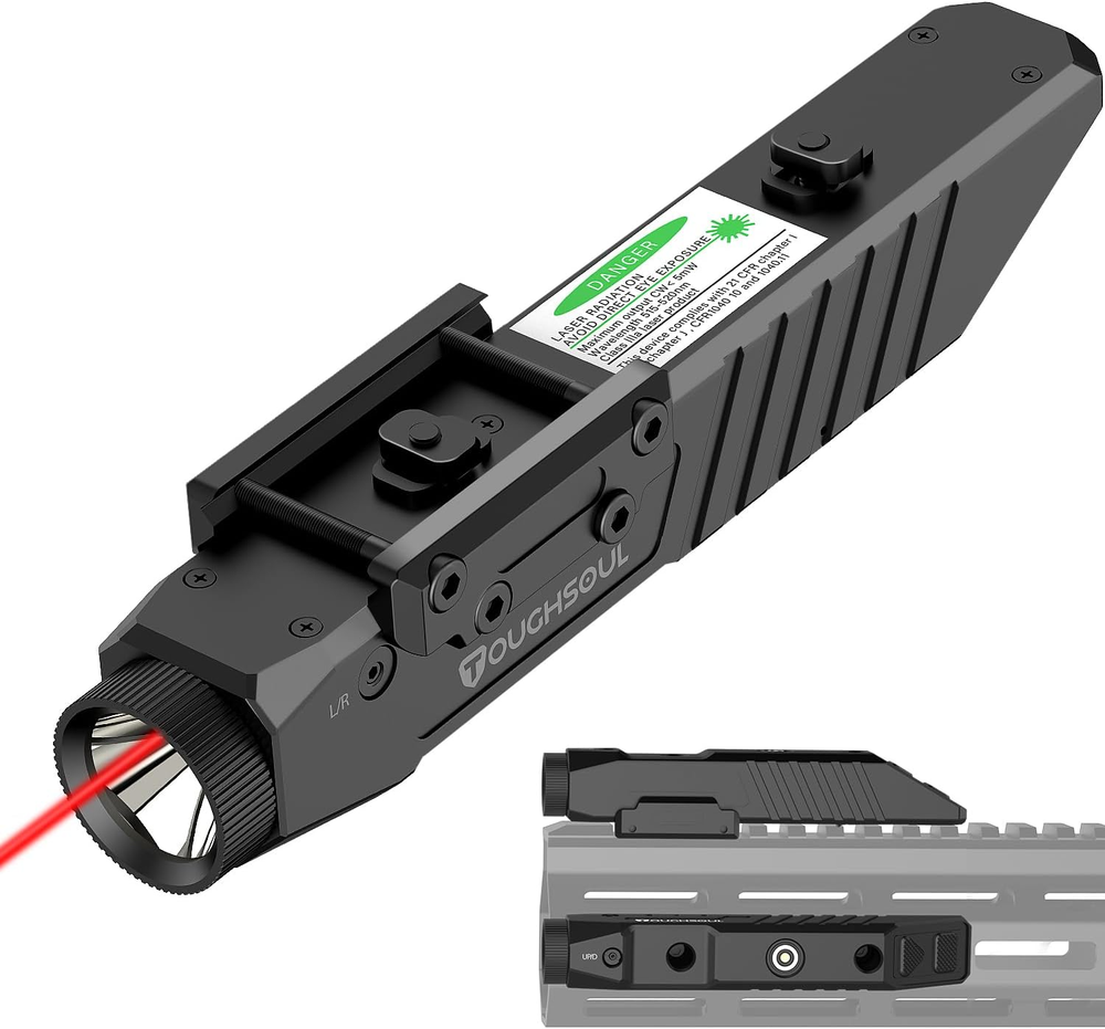 Powerful 1450 Lumen Tactical Flashlight with Green Red Laser and Picatinny MLOK Mount  
