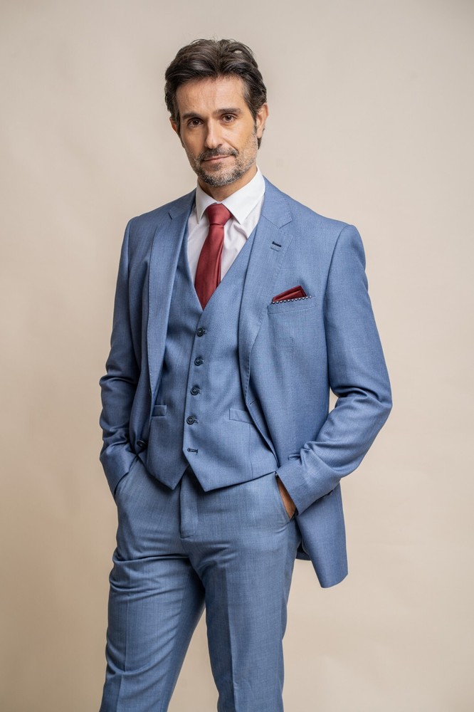 Cavani Men's Sky Blue Slim Fit Formal Suit Clearance Sale Was £229.97-image