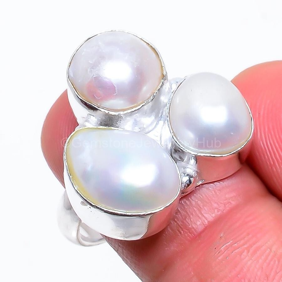 Cyber Monday Deal River Pearl Gemstone 925 Silver New Statement Anniversary Ring-image