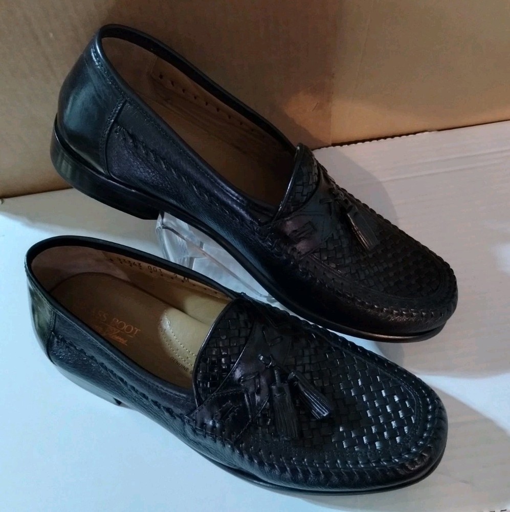 Brass Boot Walking Gloves Black Woven Tassel Loafers Men's 9M Leather Slip On