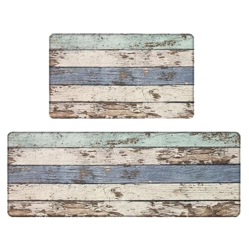 Non-Slip Waterproof Kitchen Floor Mats Set of 2 Farmhouse Style Cushioned Rugs