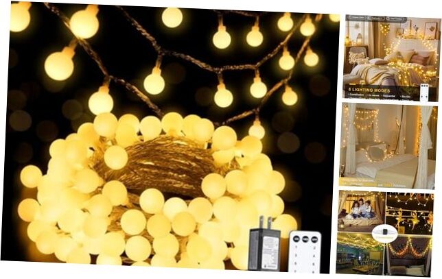 33ft 100 LED Warm White Connectable Globe String Lights for Bedroom & Indoor Decor