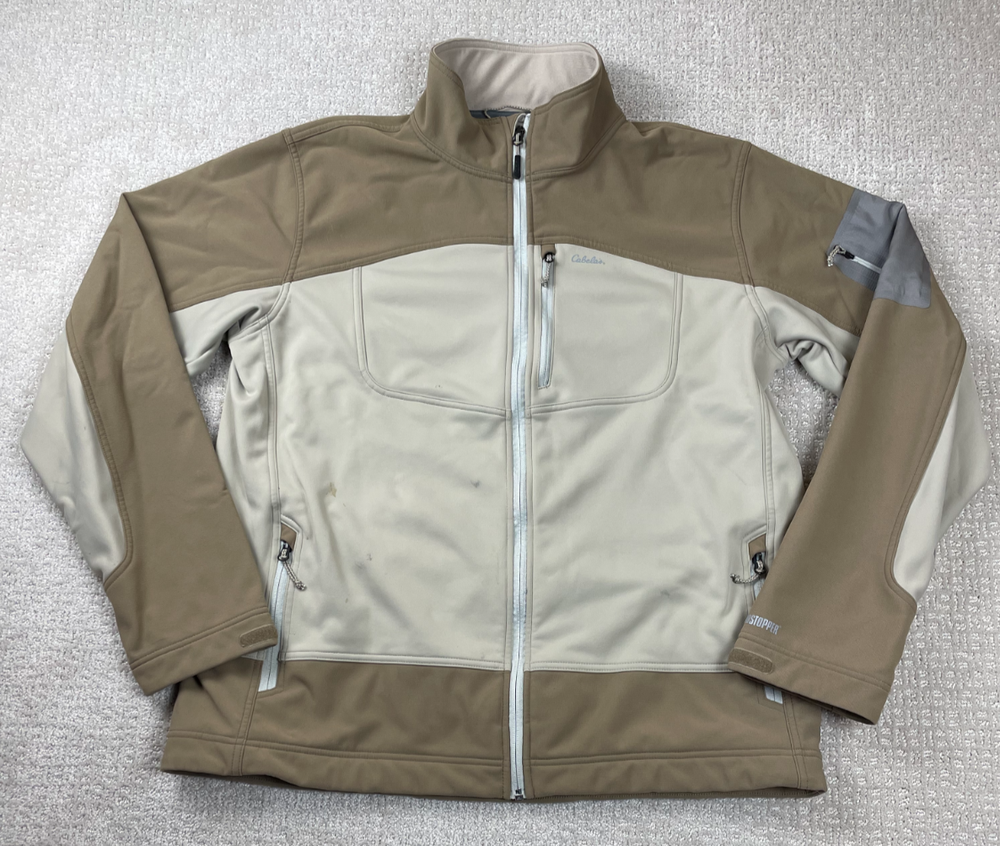 Cabelas Jacket Mens XLT Brown Softshell Full Zip Windstopper Fleece Outdoors