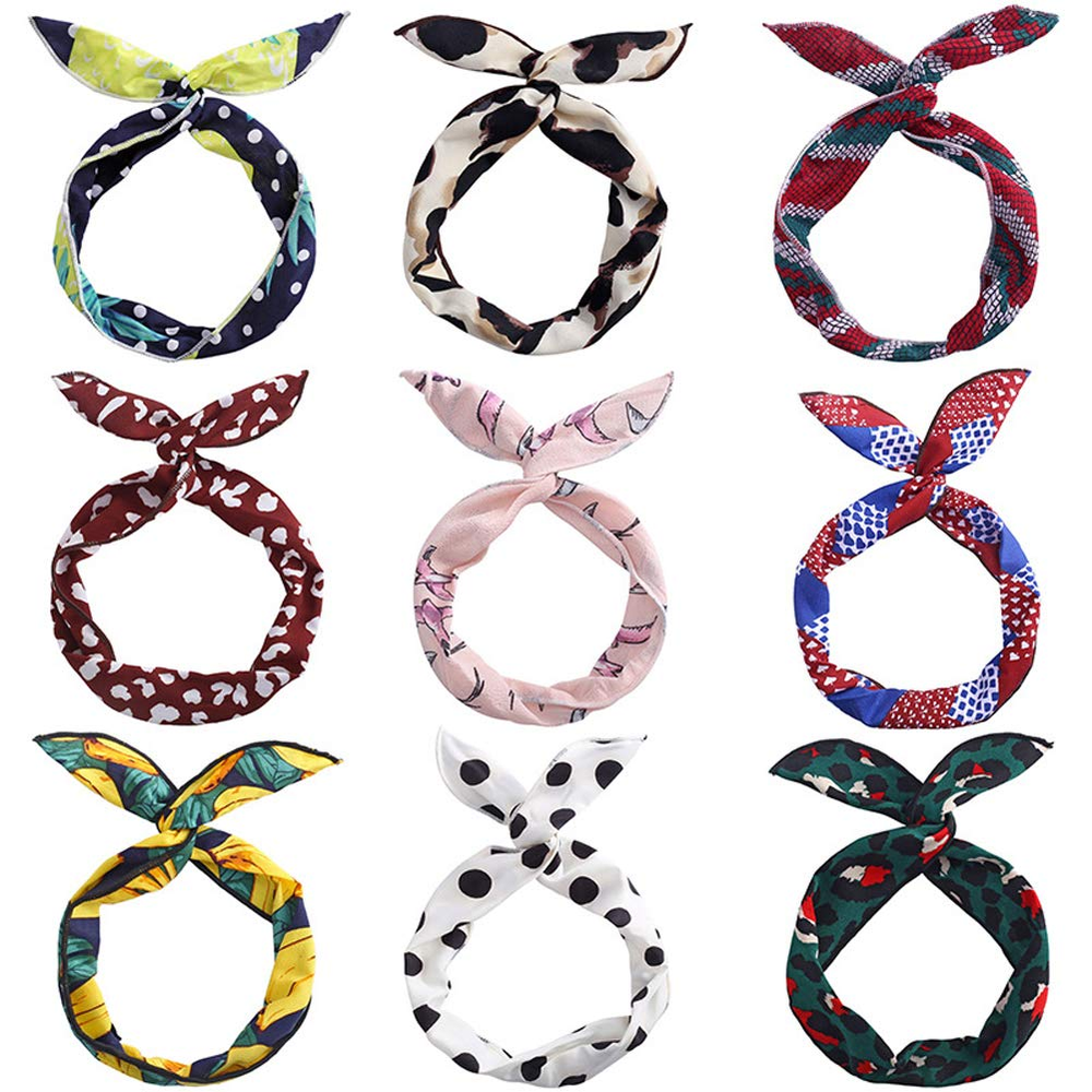 9 Pieces Multicolor Twist Bow Wire Headbands Wrap Hair Accessory Hairbands for W