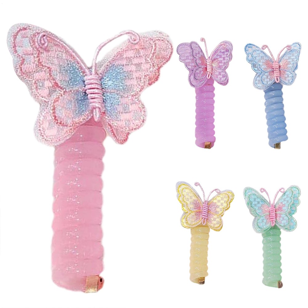Colorful Telephone Wire Hair Bands Butterfly for Kids Spiral Ties Phone Cord *2