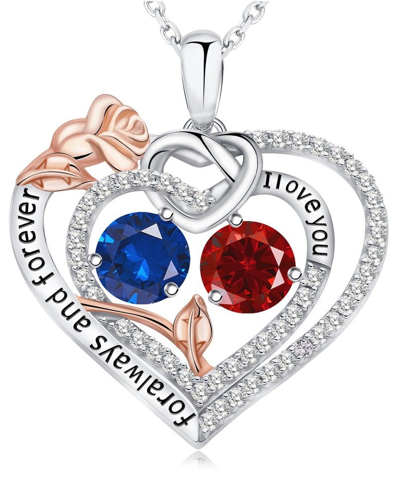 Rose Heart Birthstone to My Wife Necklace, Sterling Silver Necklaces for Wome...