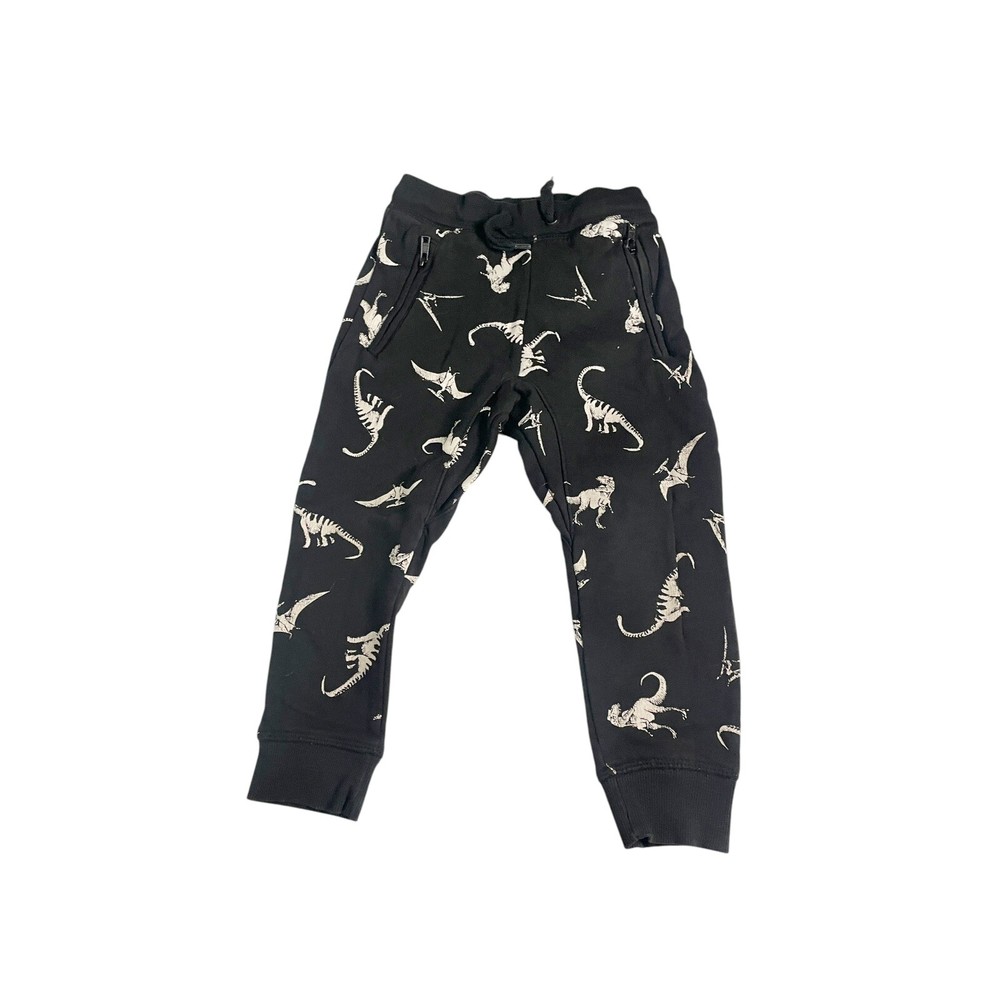 H&M Boy’s Dinosaur Pull-On Pants US 3/4 Black Cotton Stretch