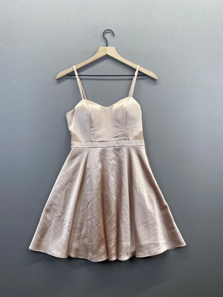 Forever 21 Womens Pink Dress Satin Fit & Flare Sleeveless Zipped Up Size Small